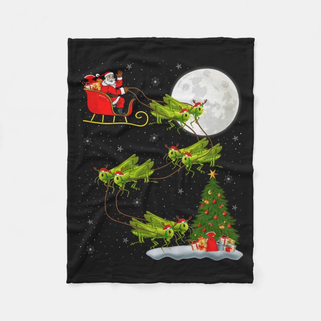 Grhopper Santa Sleigh Flying Funny Magical Christm Fleece Blanket (Front)