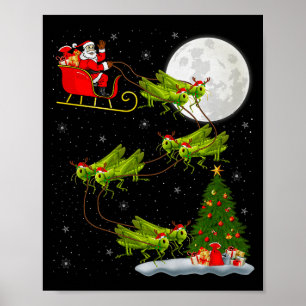 Grhopper Santa Sleigh Flying Funny Magical Christm Poster
