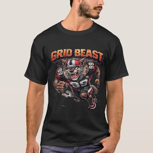 Grid Beast American Football Player Graphic T-Shirt (Front)