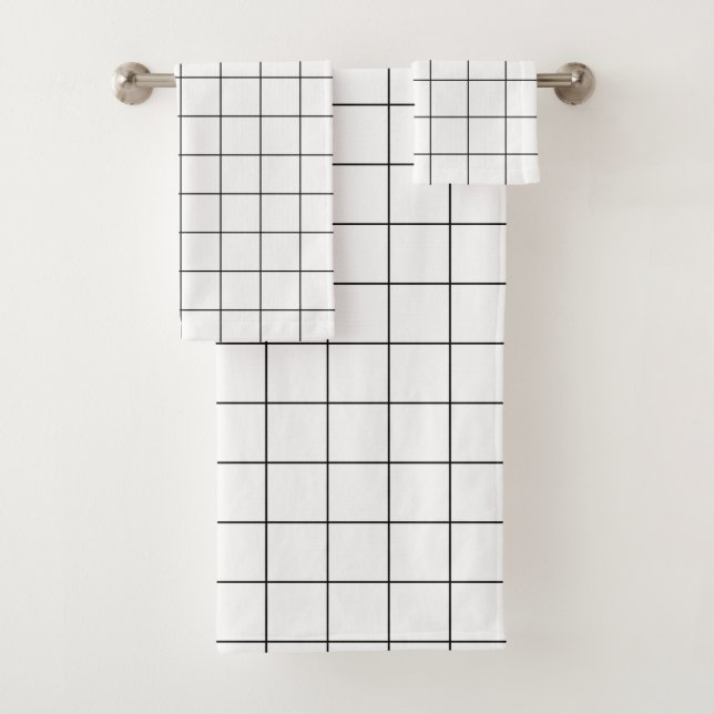 Grid Black and White Bath Towel Set (Insitu)