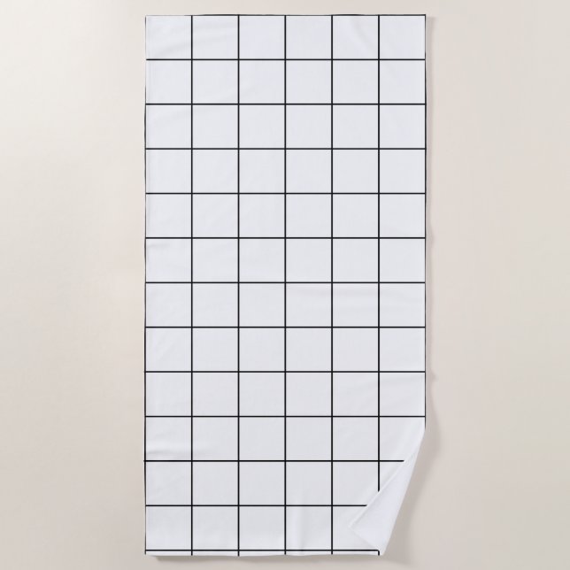 Grid Black and White Beach Towel (Front)