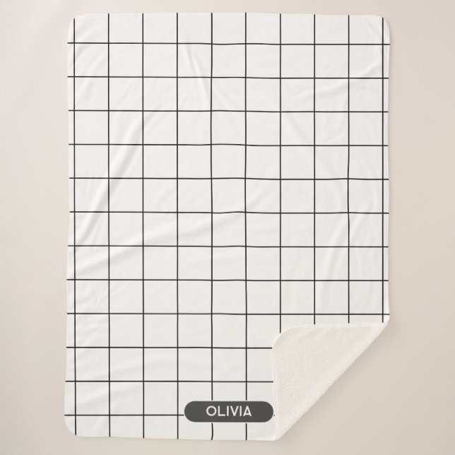 Grid Black and White Sherpa Blanket (Front)