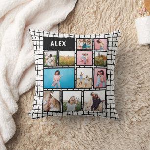 Grid black white 12 photo modern minimal  throw pillow