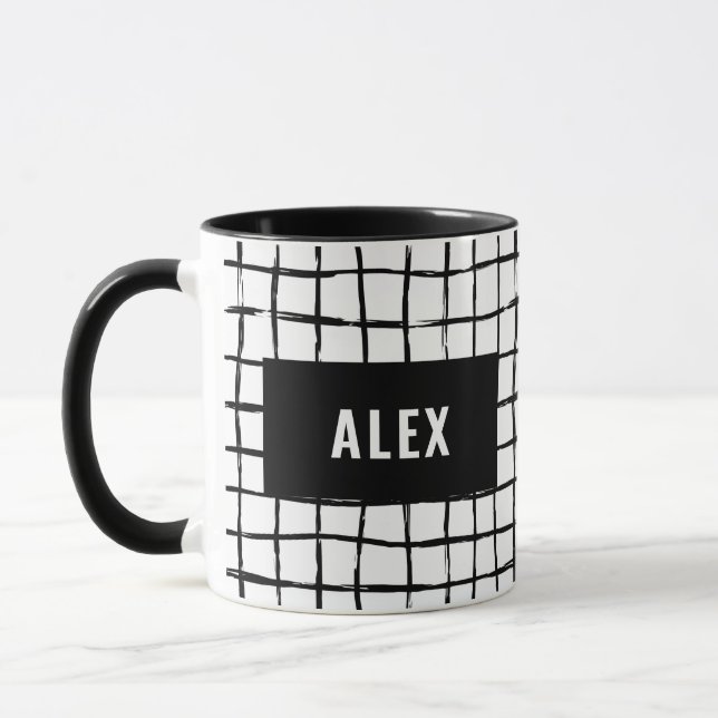 Grid black white 4 photo modern minimal abstract mug (Left)