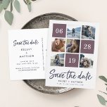 Grid Collage | Photo Save the Date Announcement Postcard<br><div class="desc">Announce your upcoming nuptials with these chic save the date postcards in rich moody plum and midnight blue, featuring six of your favourite square photos and your wedding date in a gridded layout. "Save the Date" appears beneath in a fresh, casual handwritten script brush marker typeface. Personalize with your names...</div>