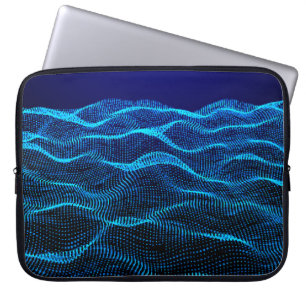 Grid dots Abstract landscape background. Cyberspac Laptop Sleeve