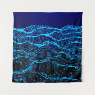 Grid dots Abstract landscape background. Cyberspac Tapestry