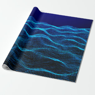 Grid dots Abstract landscape background. Cyberspac Wrapping Paper