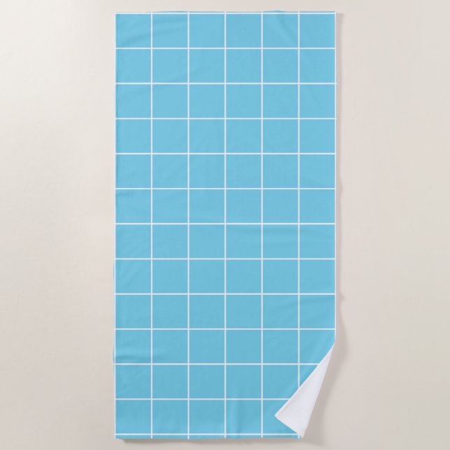 Grid Light Blue and White Beach Towel (Front)