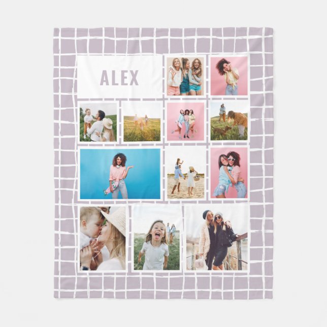 Grid lilac12 photo modern minimal abstract fleece blanket (Front)
