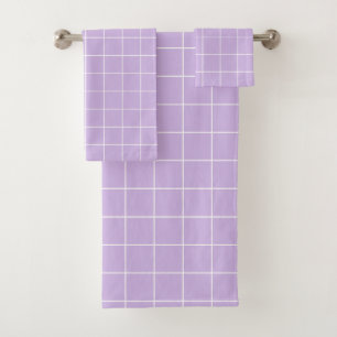 Grid Lilac and White Bath Towel Set