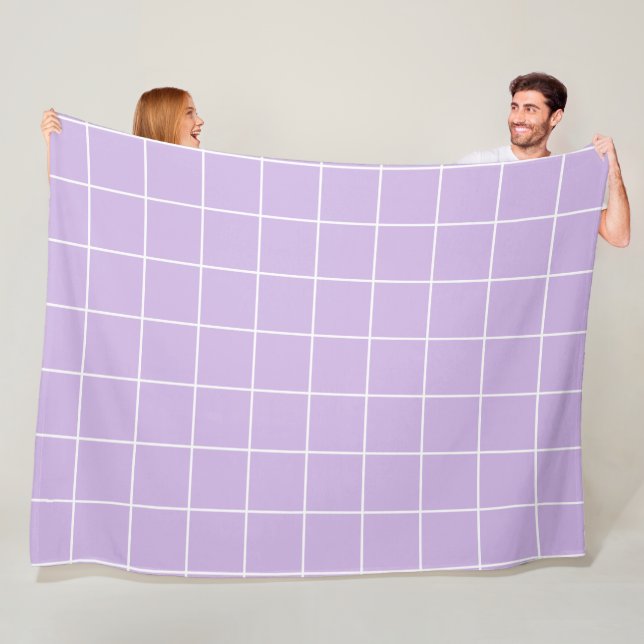 Grid Lilac and White Fleece Blanket (In Situ)