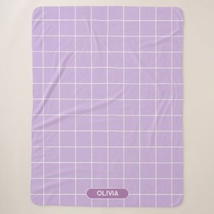 Grid Lilac and White Sherpa Blanket