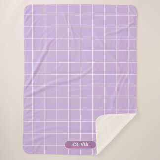 Grid Lilac and White Sherpa Blanket