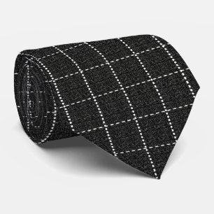 Grid Line Stripe Black and White Tie