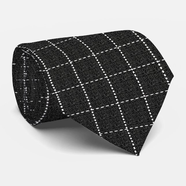 Grid Line Stripe Black and White Tie (Rolled)