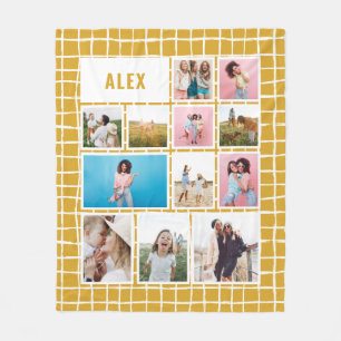 Grid mustard 12 photo modern minimal abstract fleece blanket