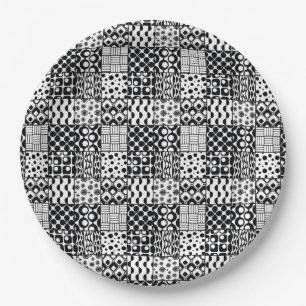 Grid of Black-and-White Geometric Patterns, 01 Paper Plate