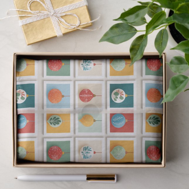 Grid of Bright Christmas Tree Icons Tissue Paper (Gift)