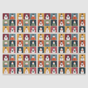 Grid of Cheerful Snowmen in Winter Wear Tissue Paper