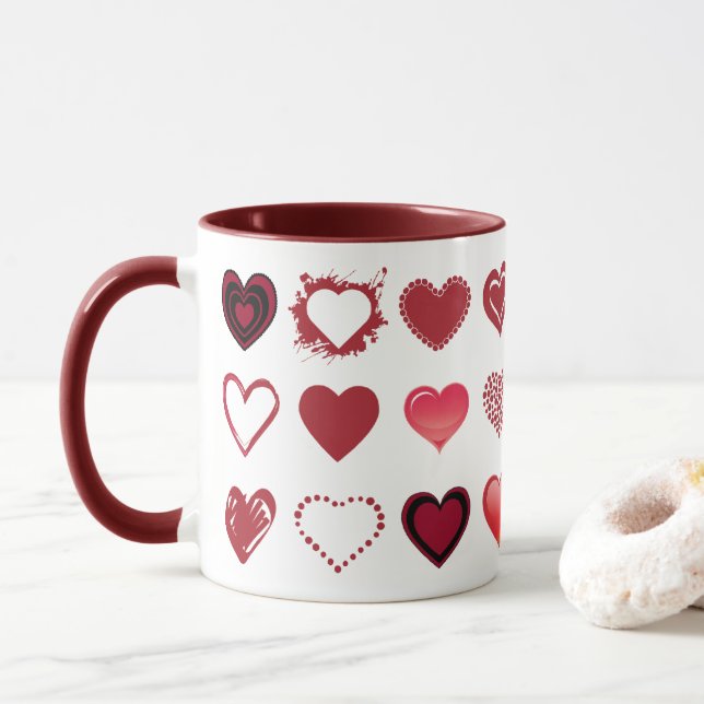 Grid of Hearts Mug (With Donut)