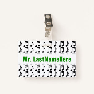 Grid of Musical Notes + Custom Teacher Name Badge