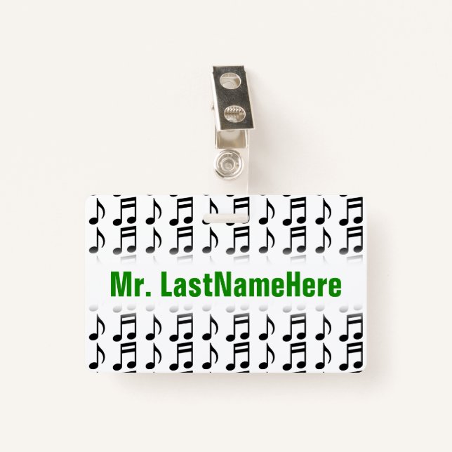 Grid of Musical Notes + Custom Teacher Name Badge (Front with Clip)