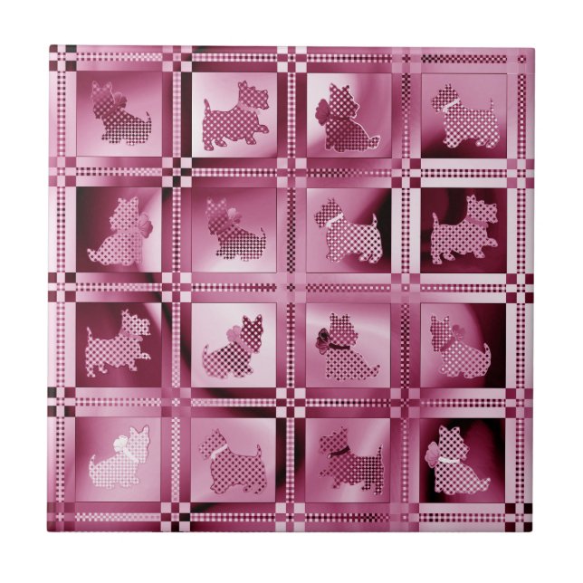 Grid of Patterned Scottie Puppies  Tile (Front)