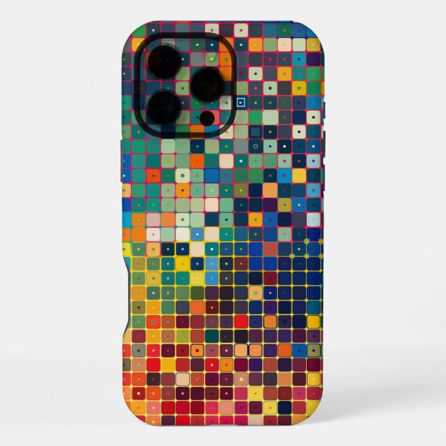 Grid of small colourful squares with dots iPhone case (Back)