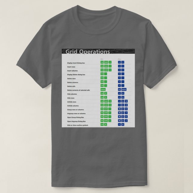 Grid Operations Excel Keyboard Shortcuts Excel Sho T-Shirt (Design Front)