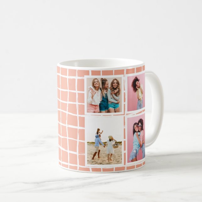 Grid orange 4 photo modern minimal abstract coffee mug (Front Right)