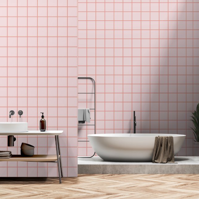 Grid Pattern Minimalist Pink Wallpaper (Bathroom)