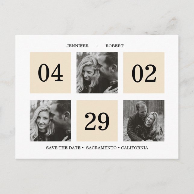 Grid Photo Collage | Cream | SAVE THE DATE Announcement Postcard (Front)