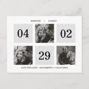 Grid Photo Collage Silver Grey SAVE THE DATE Announcement Postcard
