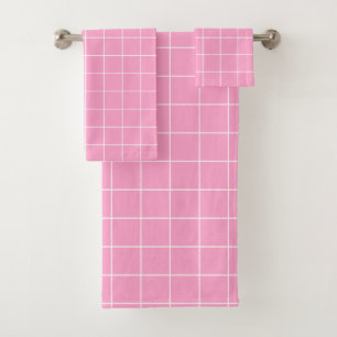 Grid Pink and White Bath Towel Set