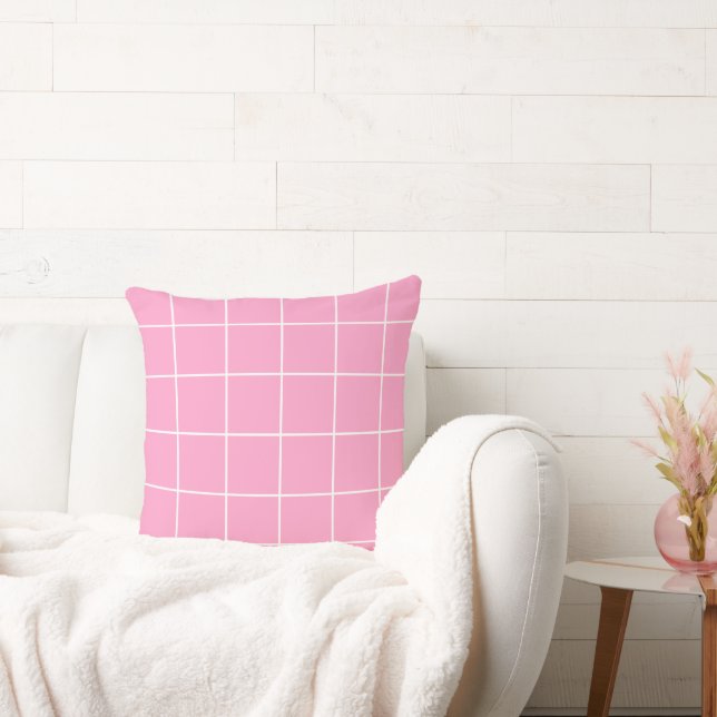 Grid Pink and White Throw Pillow (Couch)