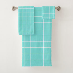 Grid Turquoise and White Bath Towel Set