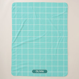 Grid Turquoise and White Sherpa Blanket