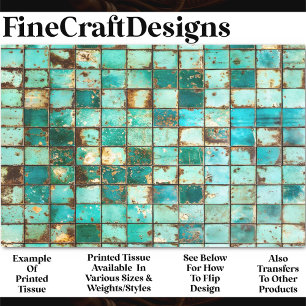 Grid Turquoise Teal Distressed Tiles Y3 Decoupage Tissue Paper