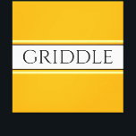 GRIDDLE Bright Golden Yellow White Stripes Text Canvas Print<br><div class="desc">This fun,  nostalgic design features GRIDDLE text inside a wide white centre stripe highlighted with black pinstripes and floating light yellow stripes against a bright wide golden yellow background.  The text can be personalized.</div>