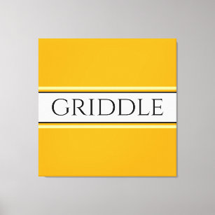GRIDDLE Bright Golden Yellow White Stripes Text Canvas Print