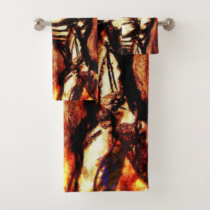 Grief and Depression Charcoal Drawing on Fire Bath Towel Set