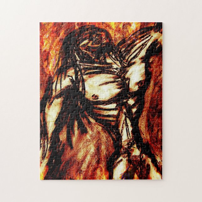 Grief and Depression Charcoal Drawing on Fire Jigsaw Puzzle (Vertical)
