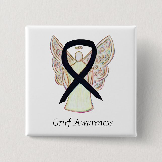 Grief Awareness Black Ribbon Custom Button Pin (Front)