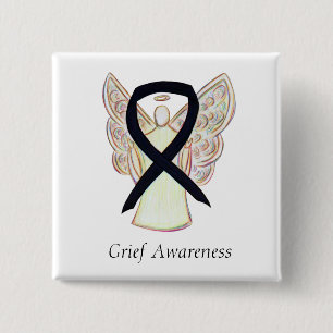 Grief Awareness Black Ribbon Custom Button Pin
