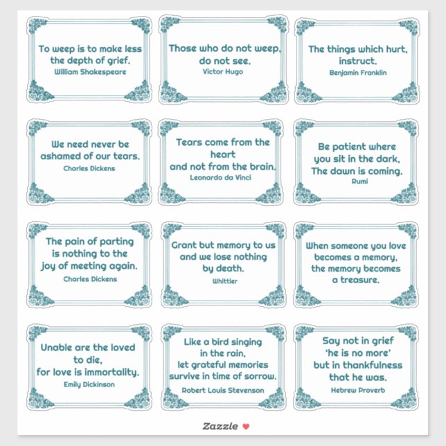 Grief Quotes in Rose Corner Frame Deep Teal White  (Sheet)