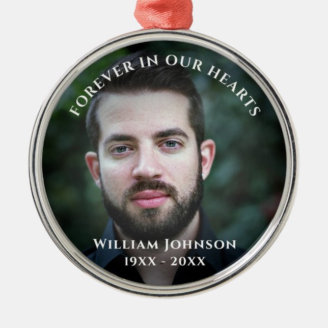 Grief Remembrance Celebration Of Life Custom Photo Metal Ornament (Front)
