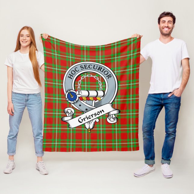 Grierson Clan Badge Tartan Plaid Fleece Blanket (In Situ)