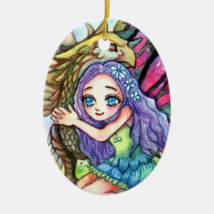 Griffin and Fairy Ceramic Ornament