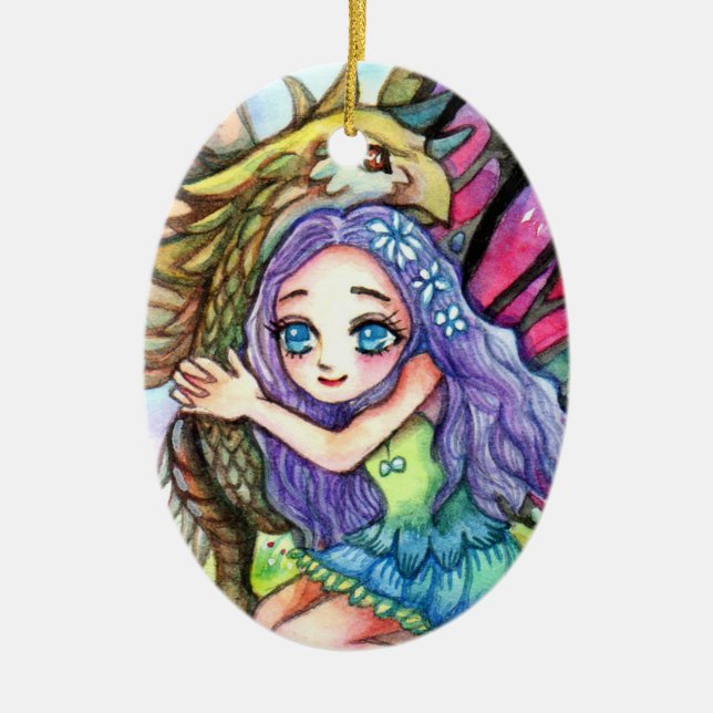 Griffin and Fairy Ceramic Ornament (Front)